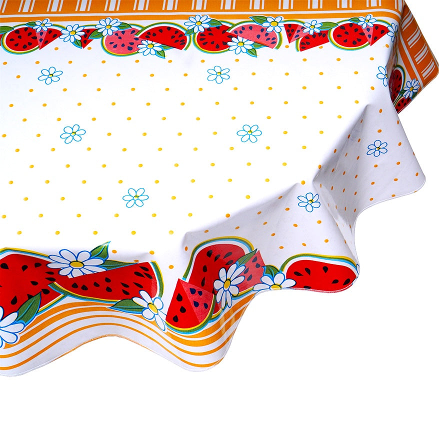 freckled sage round watermelon orange oilcloth tablecloth