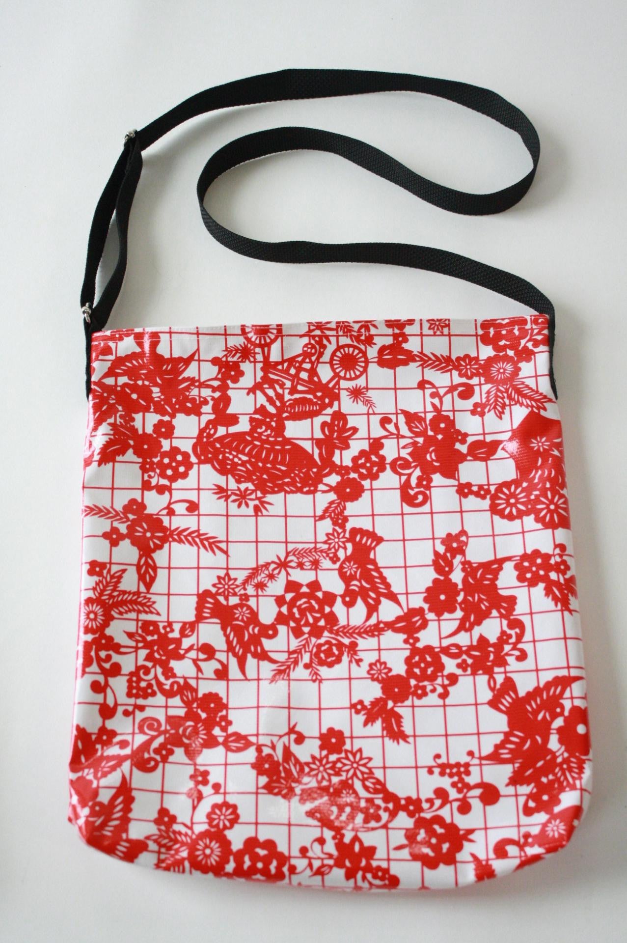 freckled sage day of the dead red on white crossover bag