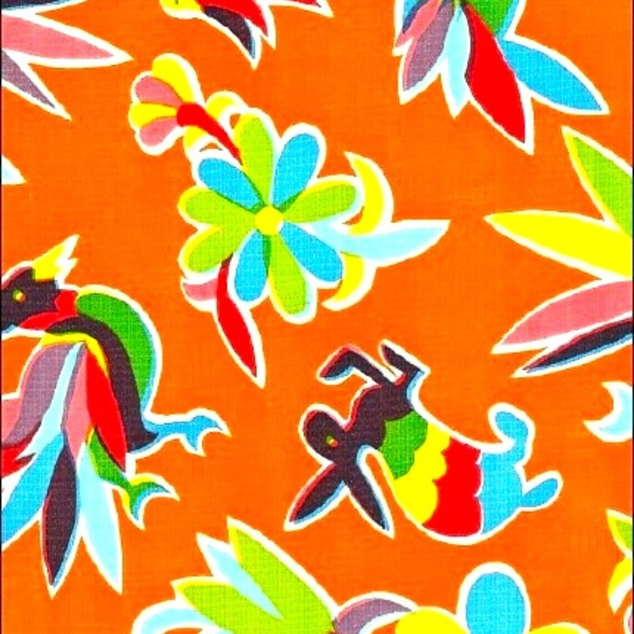 animal wonderland orange oilcloth swatch