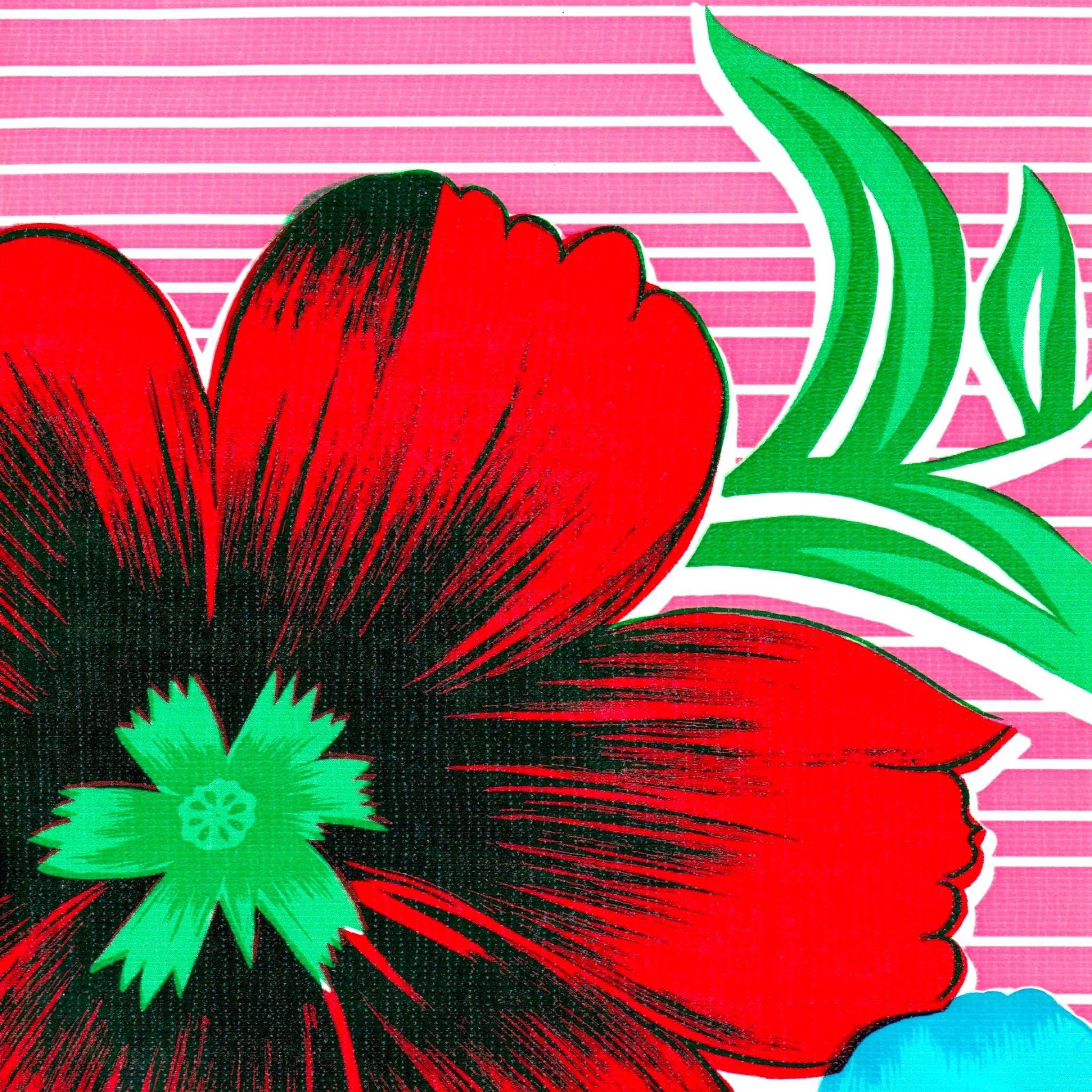 big flowers and stripes pink oilcloth swatch