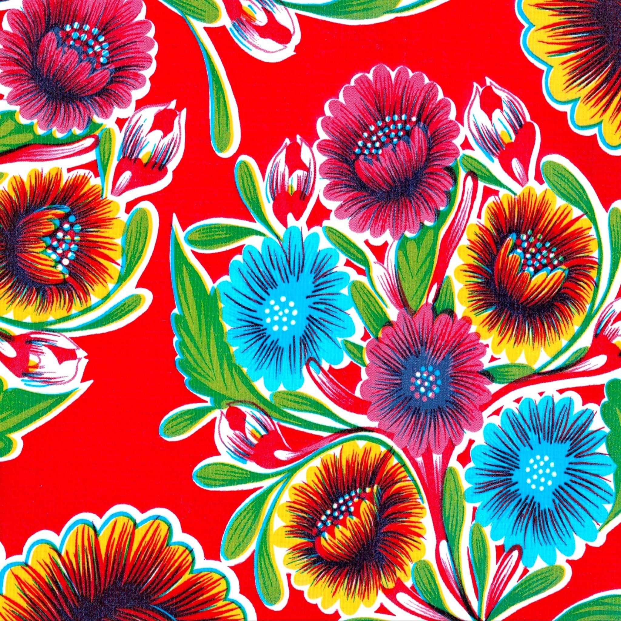 bloom red oilcloth swatch