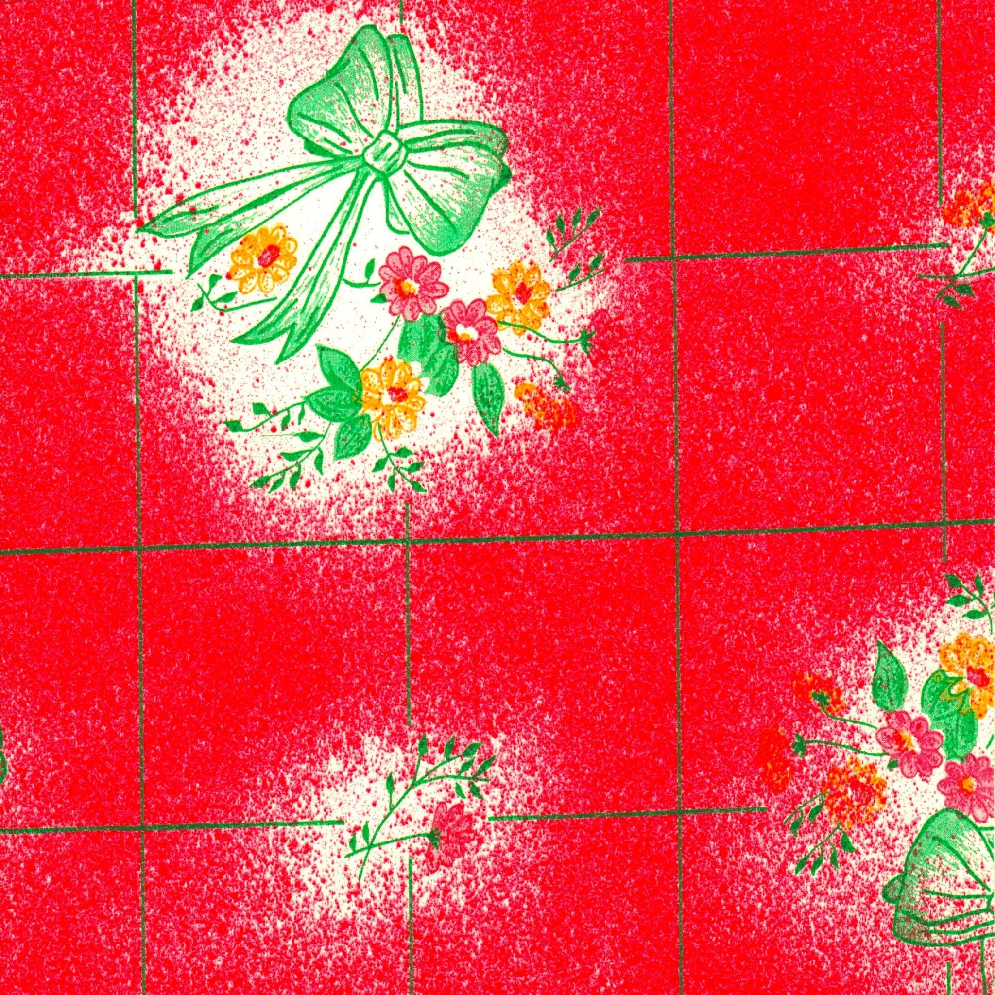 bows and bouquet red oilcloth swatch