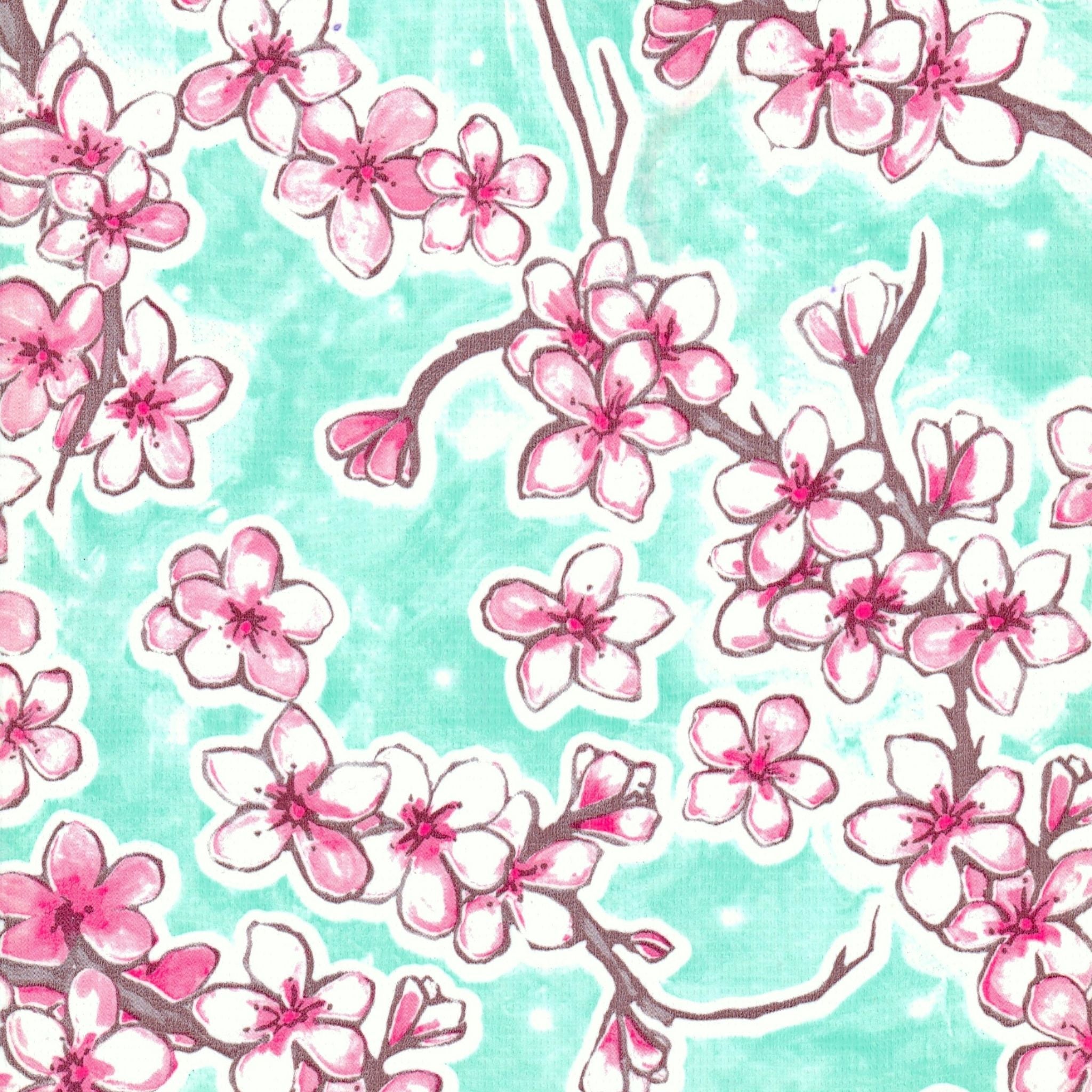 cherry blossom aqua oilcloth swatch
