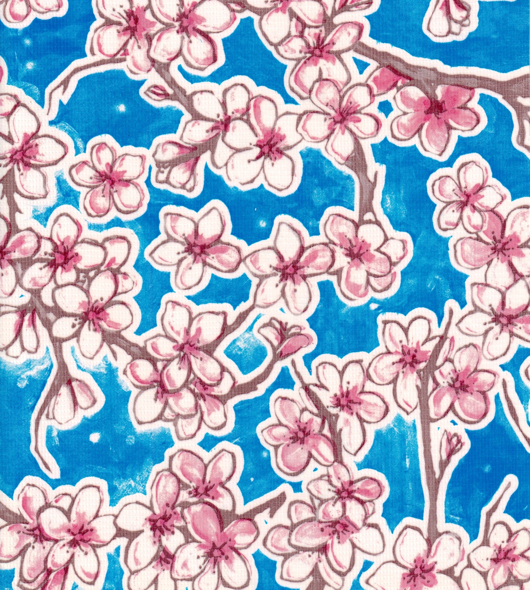 oilcloth by the yard cherry blossom blue swatch