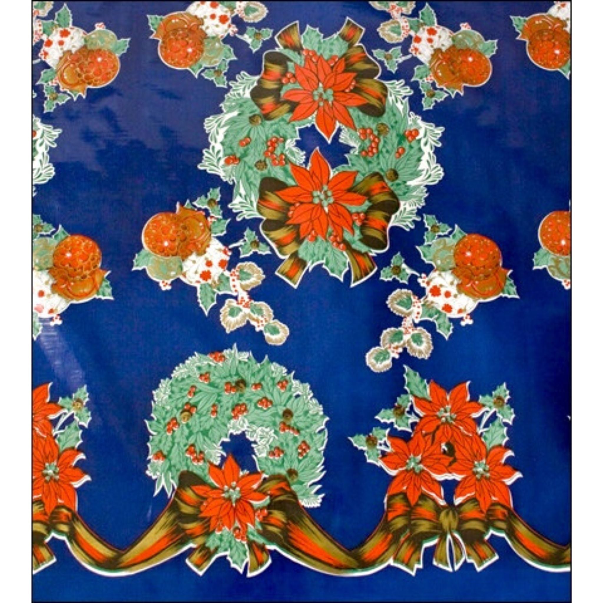 Christmas Wreath Blue Oilcloth Fabric