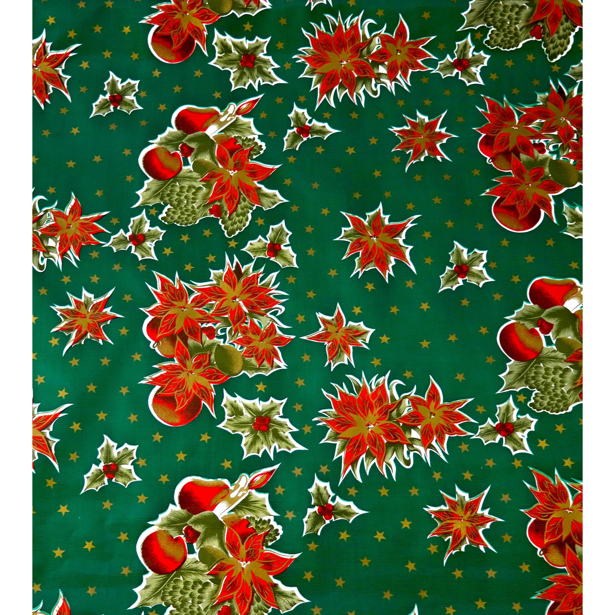 Green Tablecloth for Christmas - Christmas Stars Green Oilcloth Fabric Green Tablecloth for Christmas - Christmas Stars Green Oilcloth Fabric