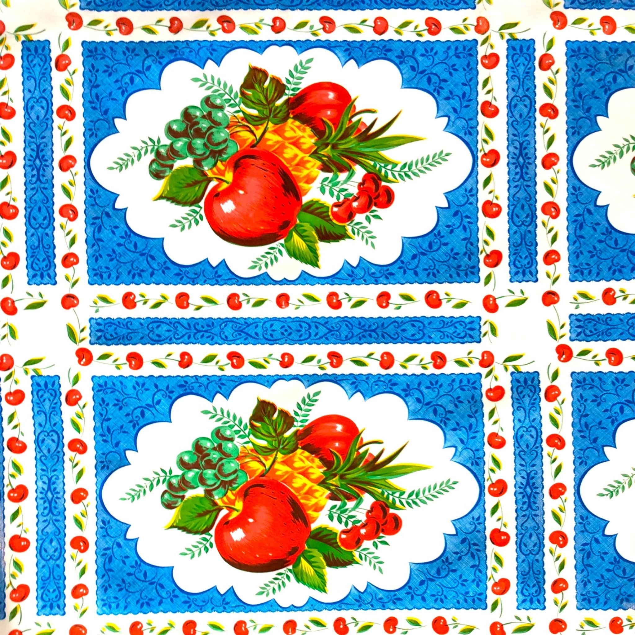 country apple blue oilcloth swatch