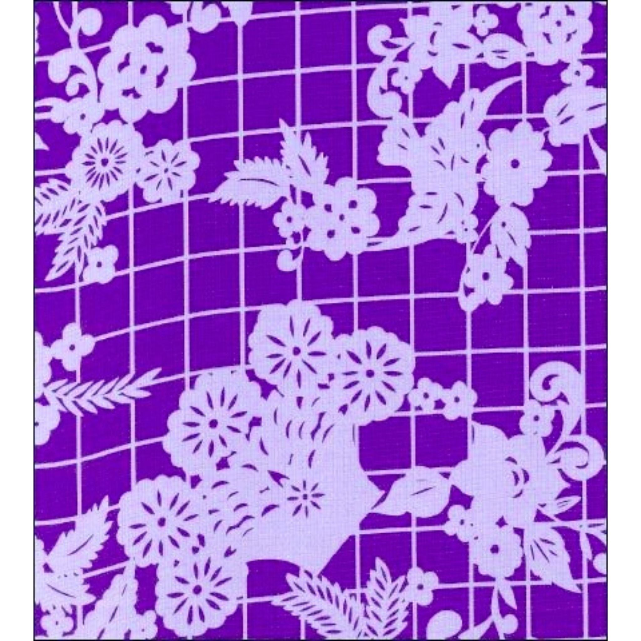 day of the dead white on purple oilcloth swatch
