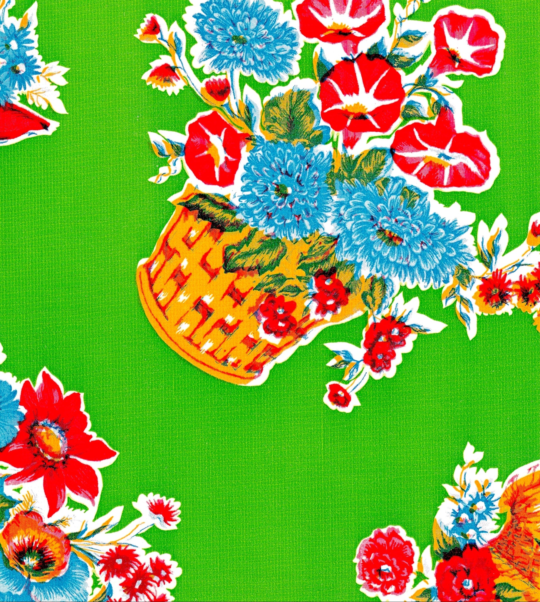 oilcloth by the yard flower basket lime green swatch