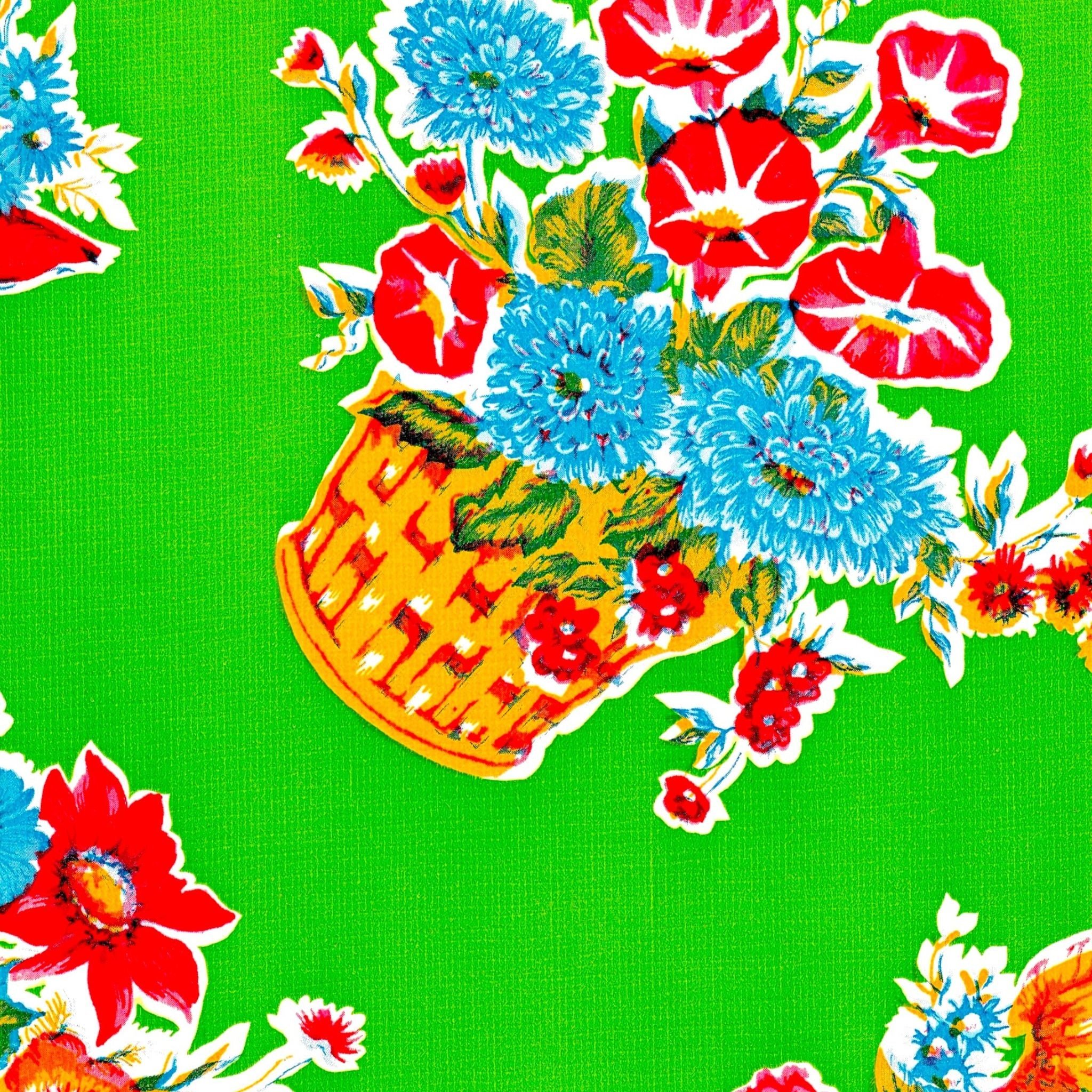 oilcloth by the yard flower basket lime green oilcloth swatch