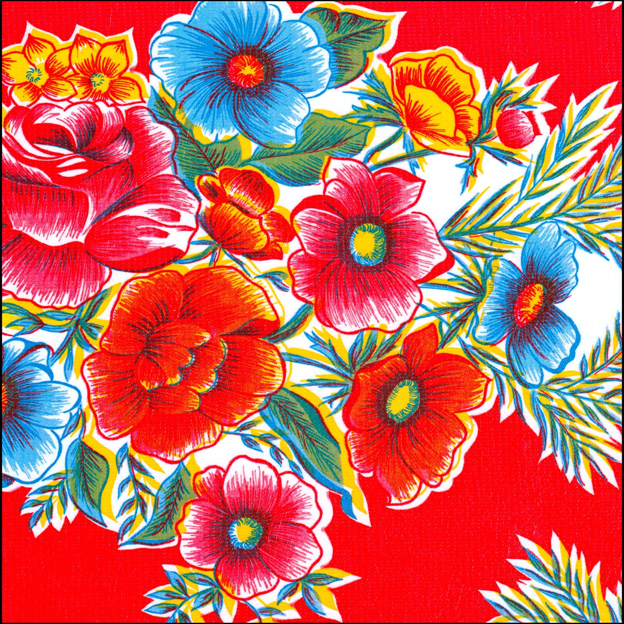 flowers red oilcloth swatch