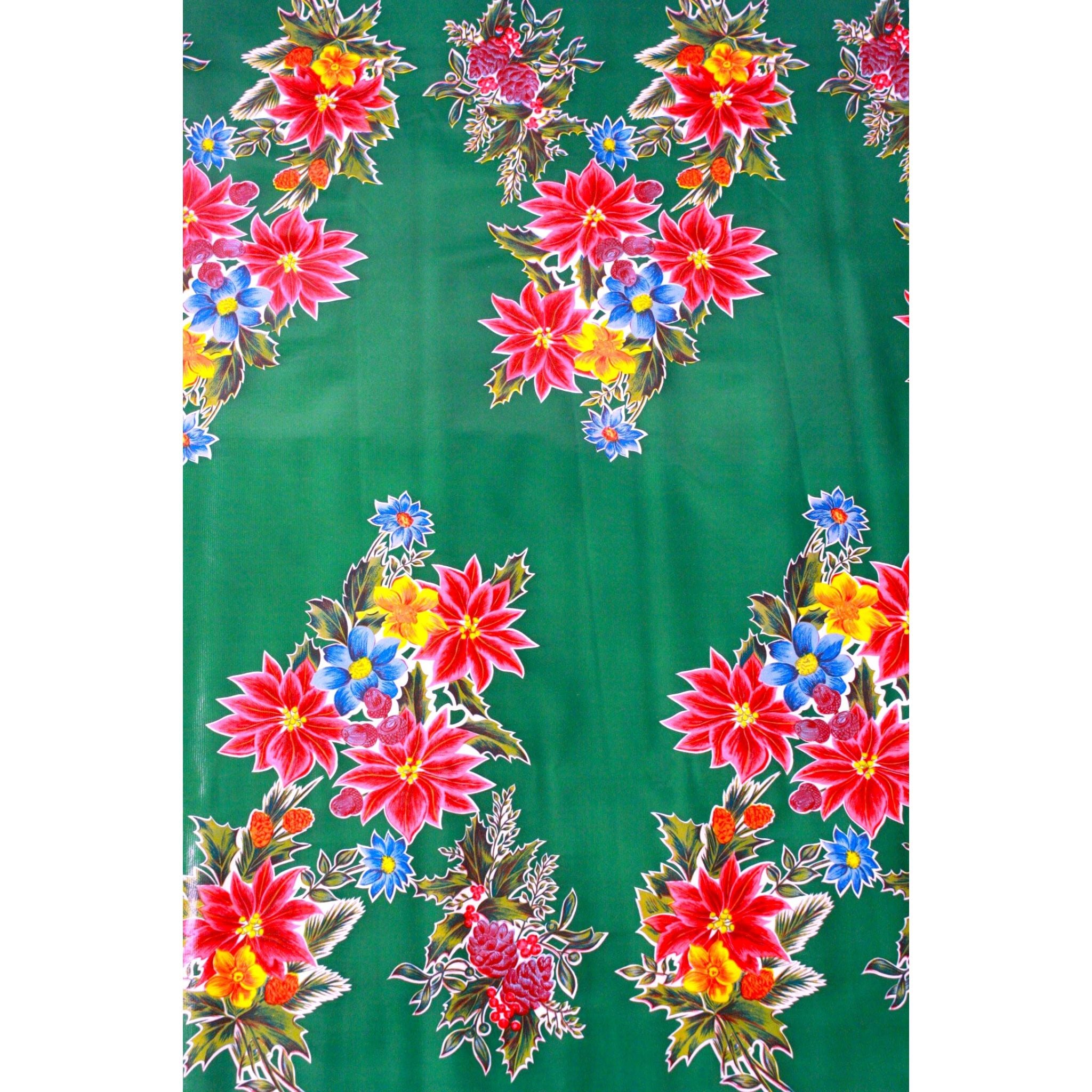 christmas poinsettia green oilcoth swatch