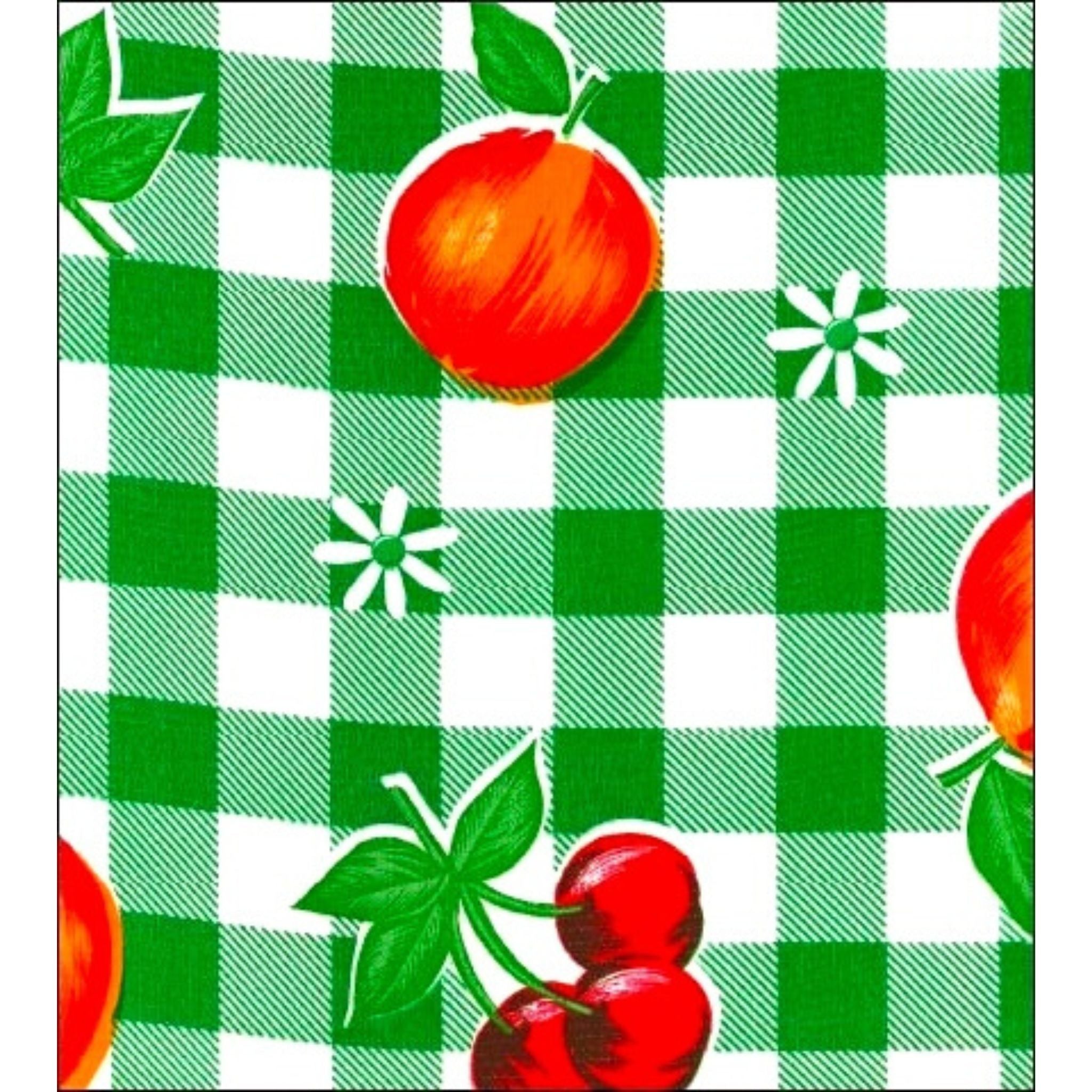 gingham and fruit green oilcloth swatch