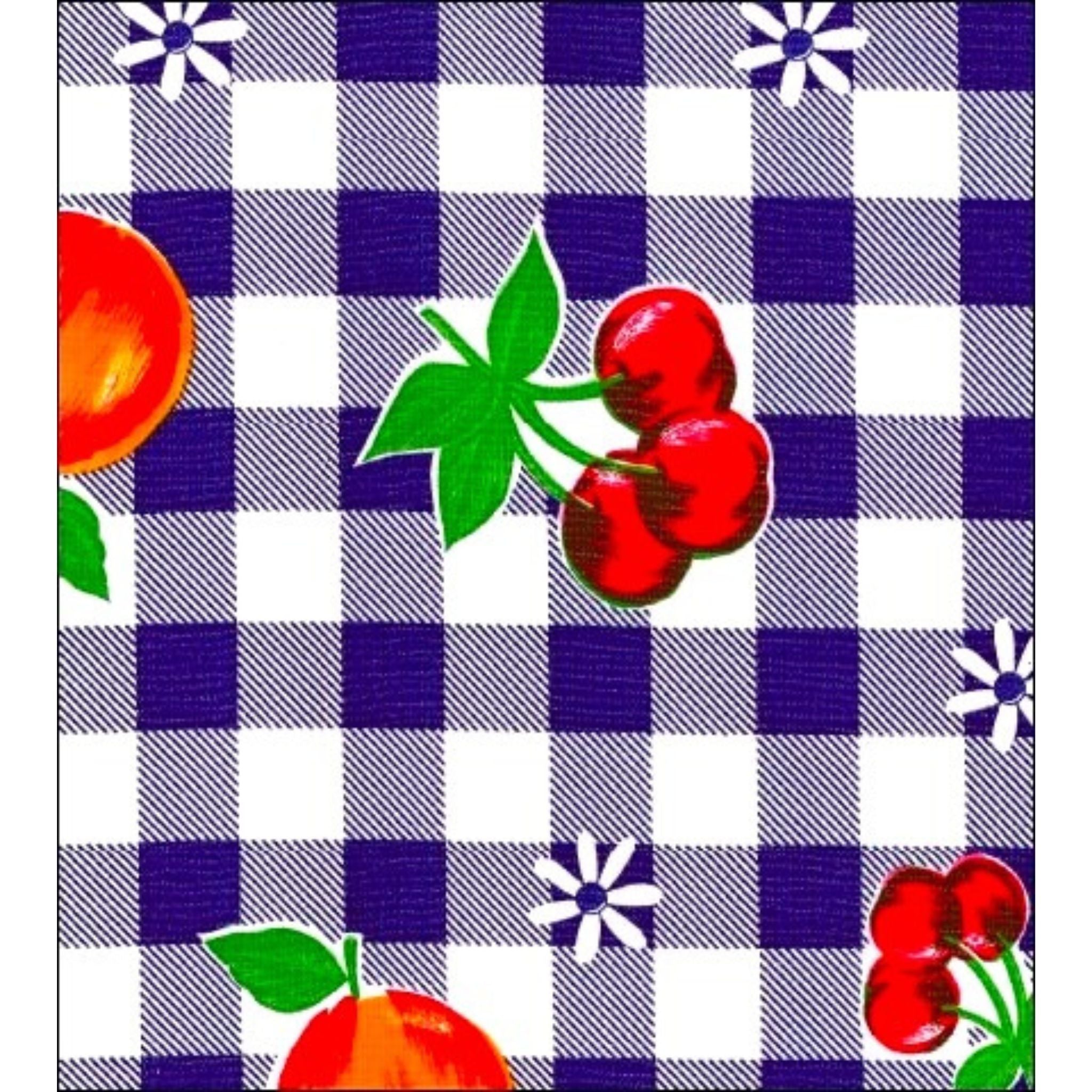 gingham and fruit navy blue oilcloth swatch