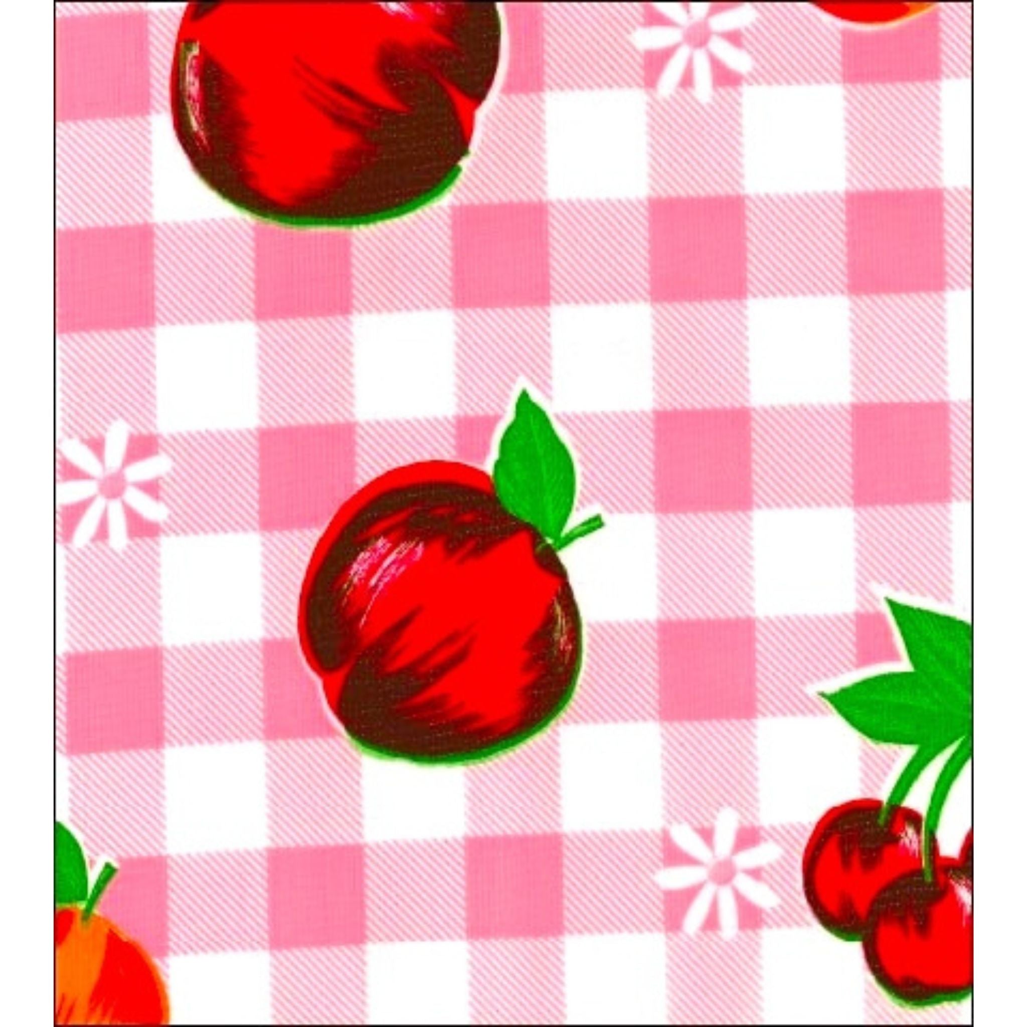gingham and fruit pink oilcloth swatch