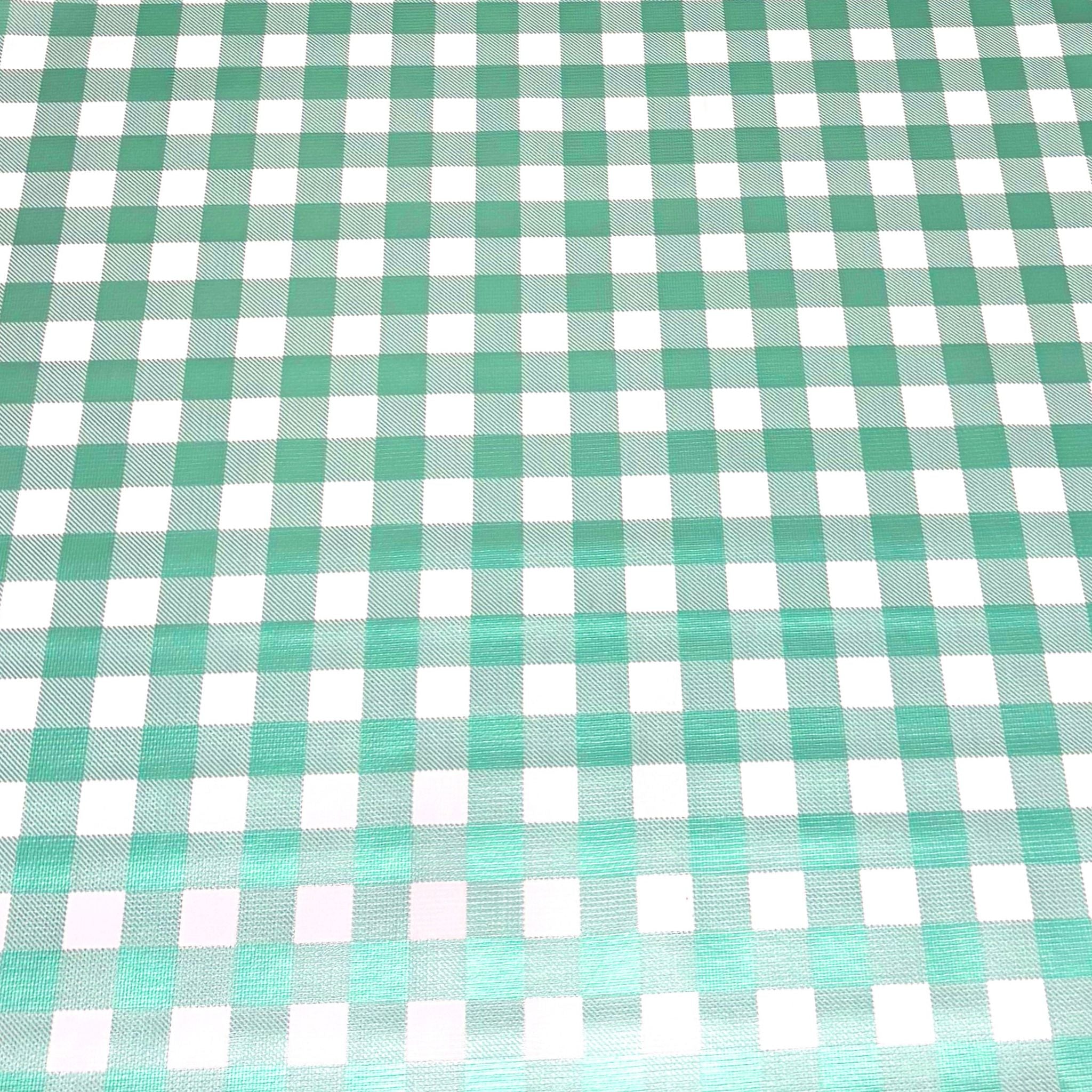 large gingham metallic green oilcloth swatch
