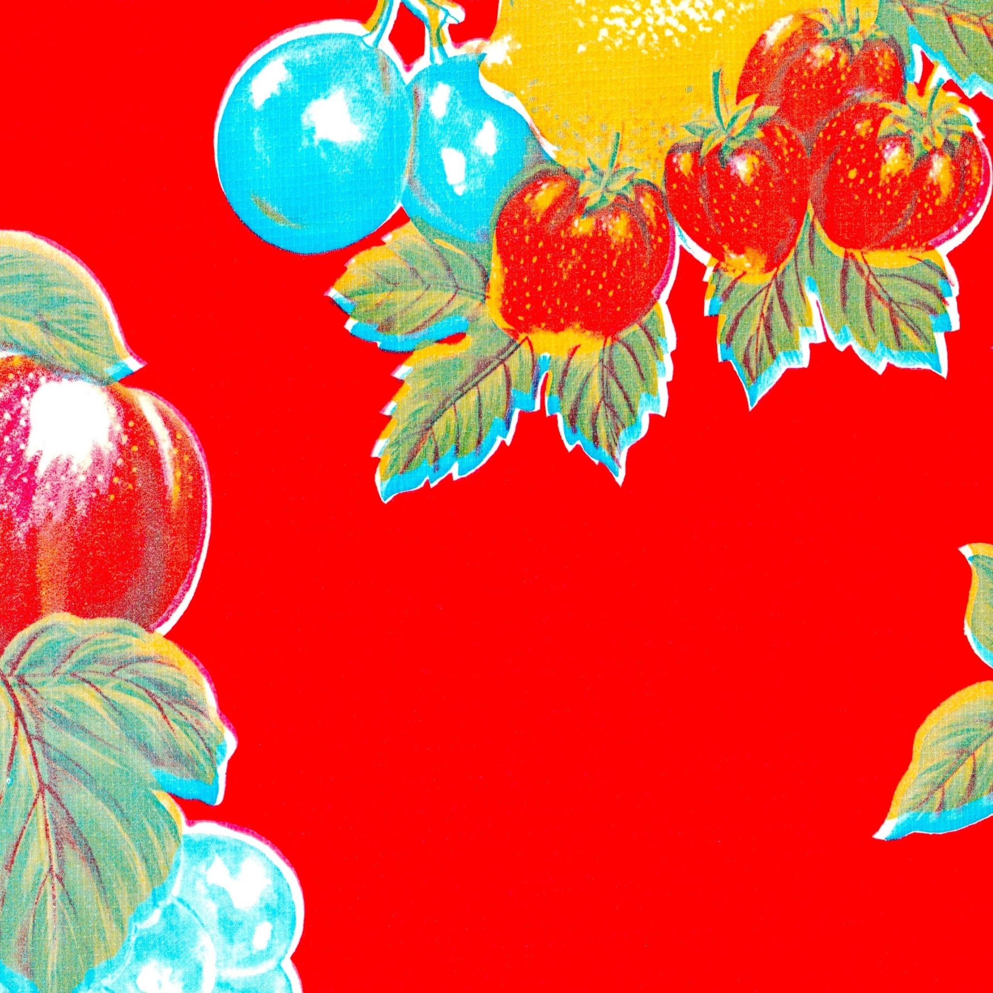 lemons and roses red oilcloth swatch