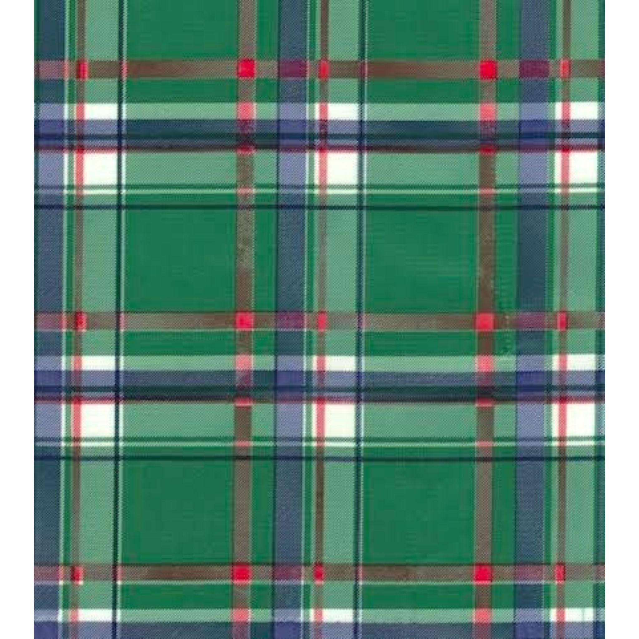 plaid green and navy blue oilcloth swatch