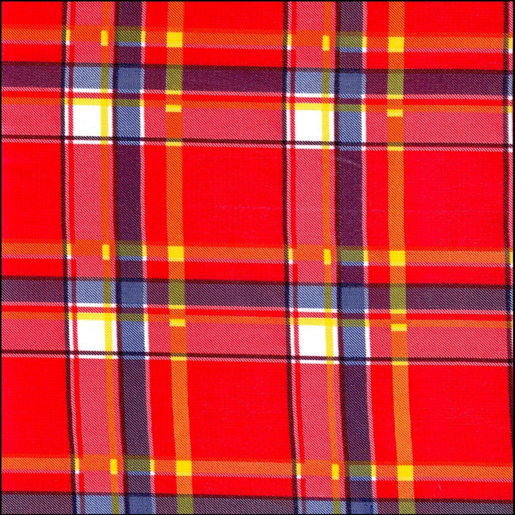 plaid red and navy blue oilcloth swatch