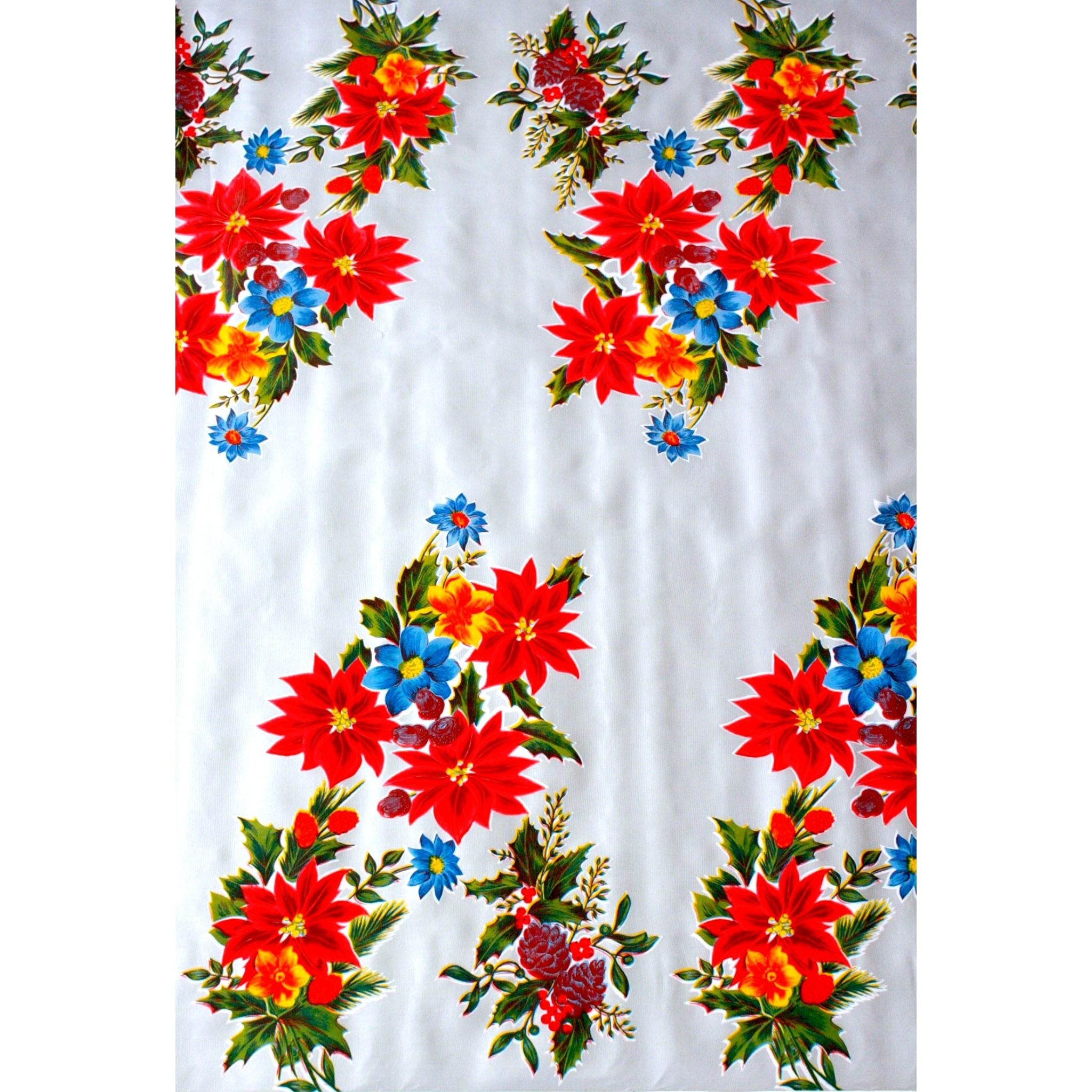 christmas poinsettia silver oilcloth swatch