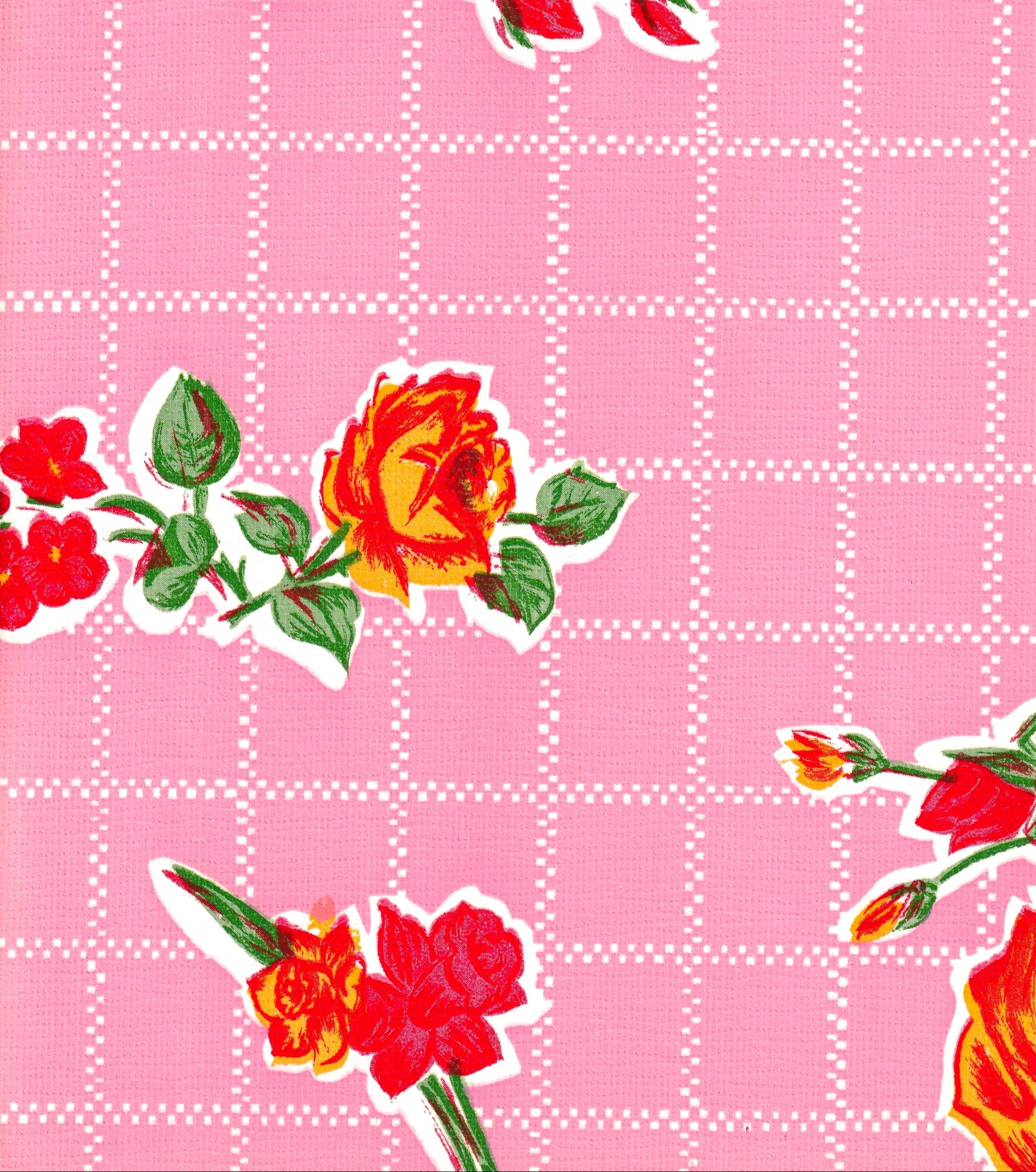 oilcloth by the yard rose and grid pink swatch