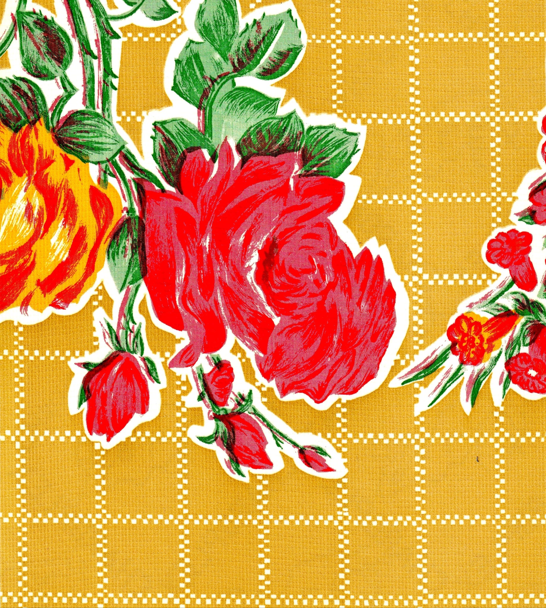 oilcloth by the yard rose and grid tan swatch