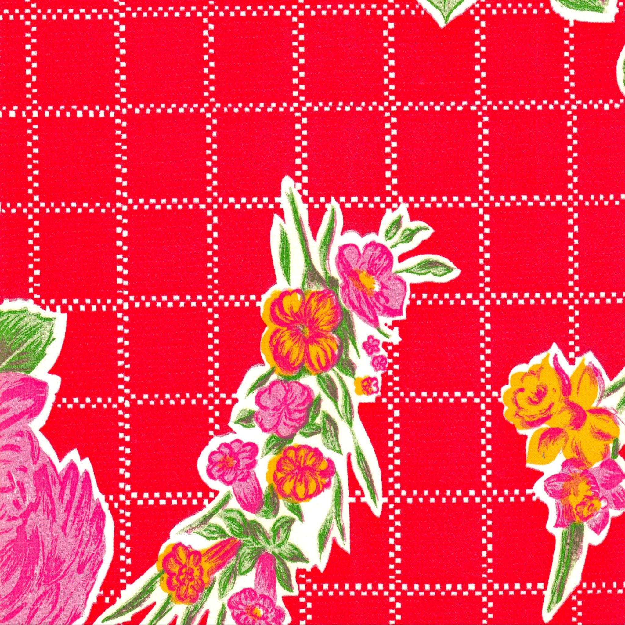 rose and grid red oilcloth swatch