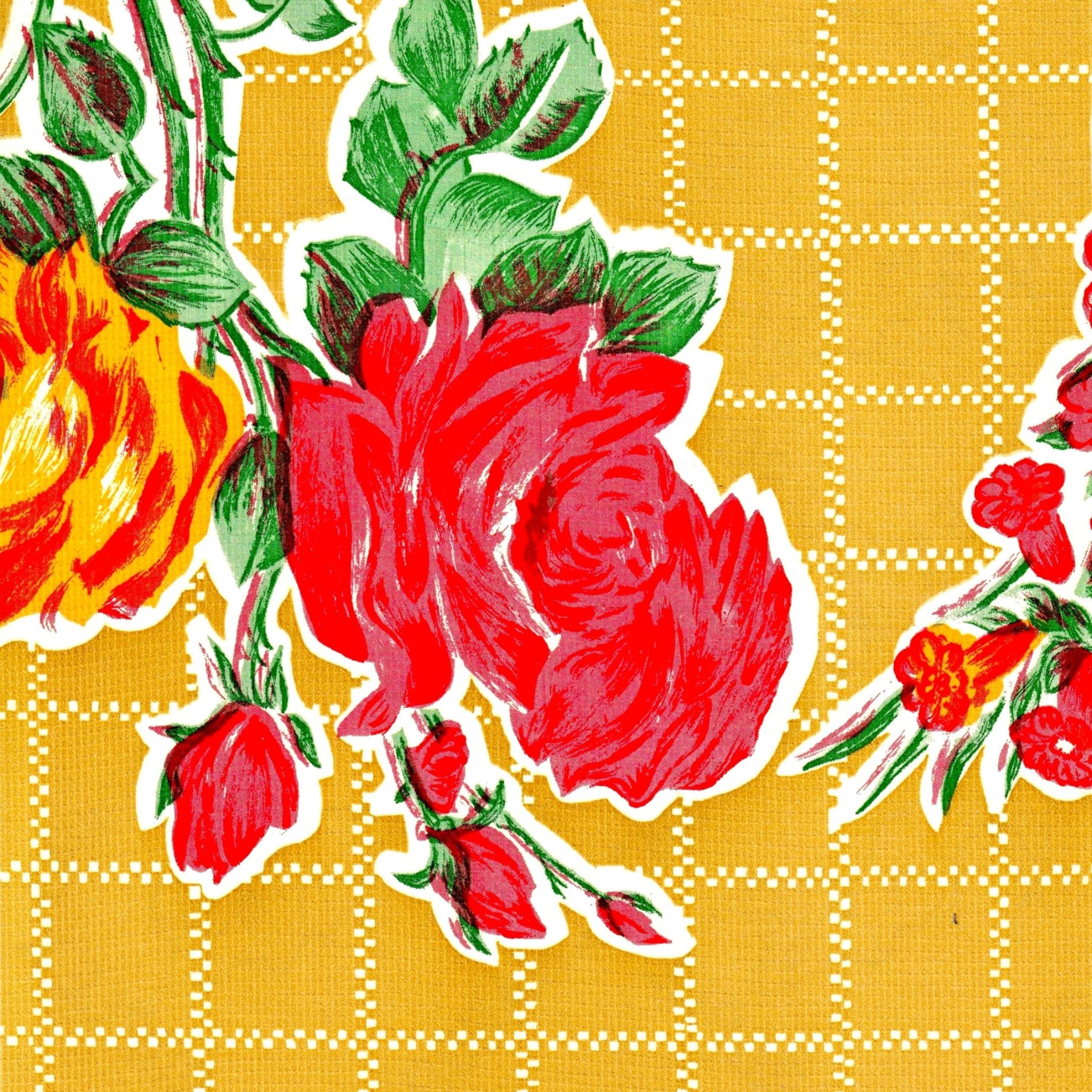 rose and grid tan oilcloth swatch