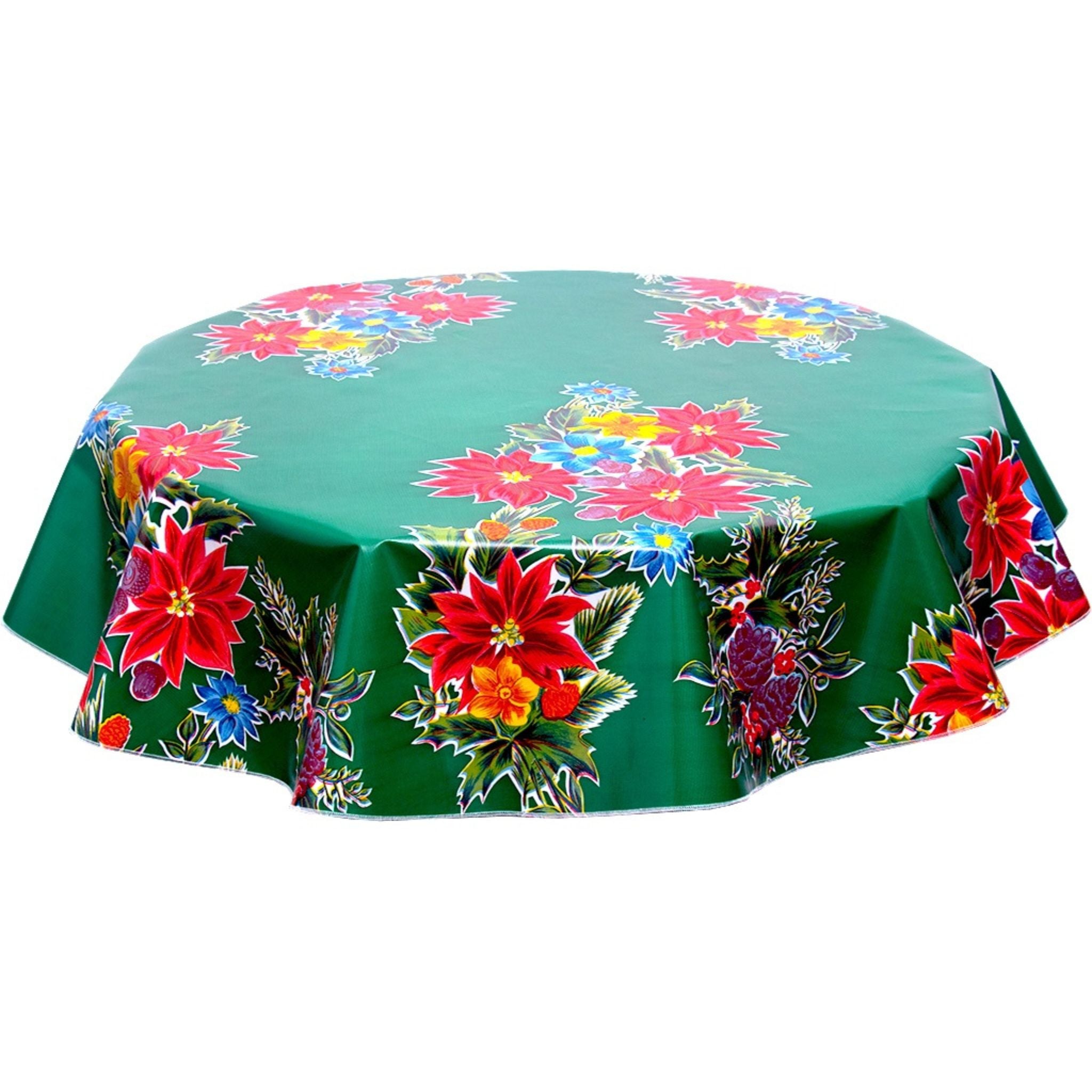 christmas poinsettia green round oilcloth tablecloth