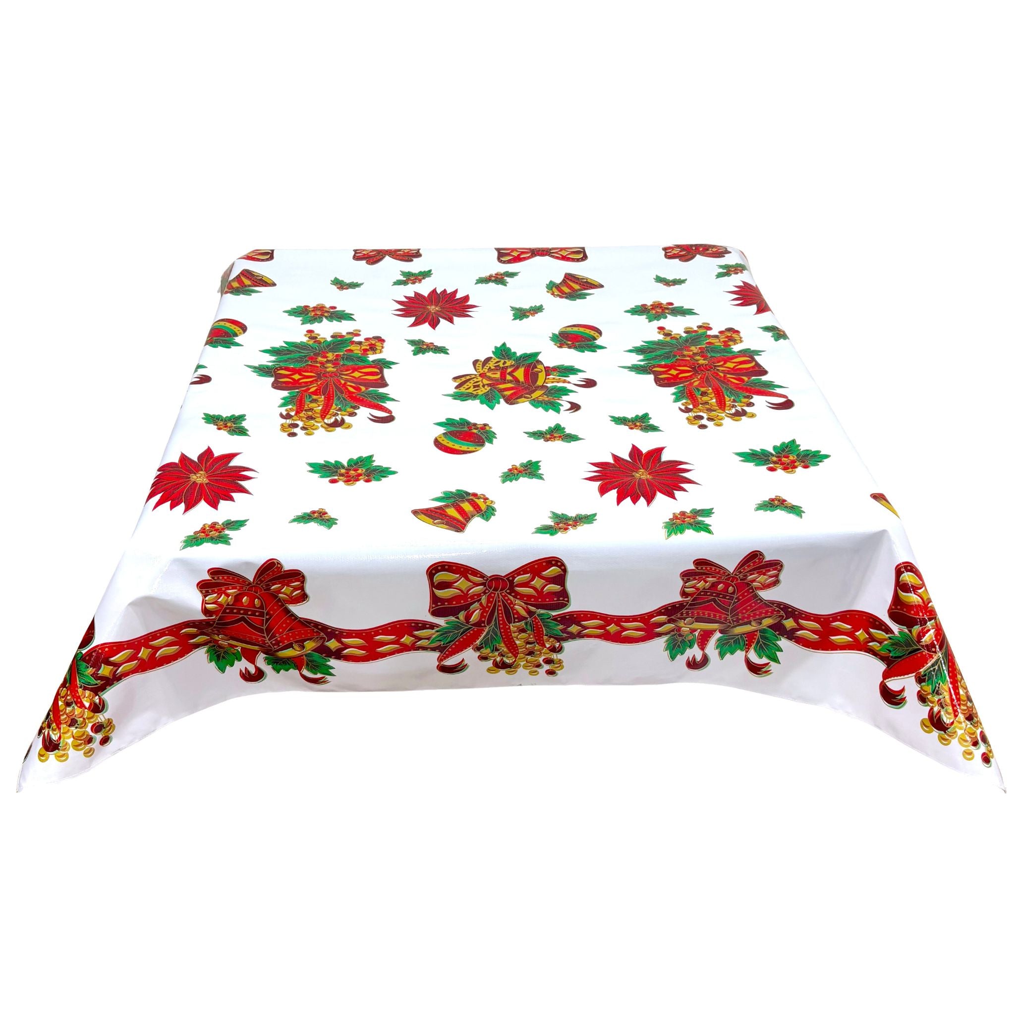 oilcloth by the yard christmas bells and bows white oilcloth tablecloth with a simple hem