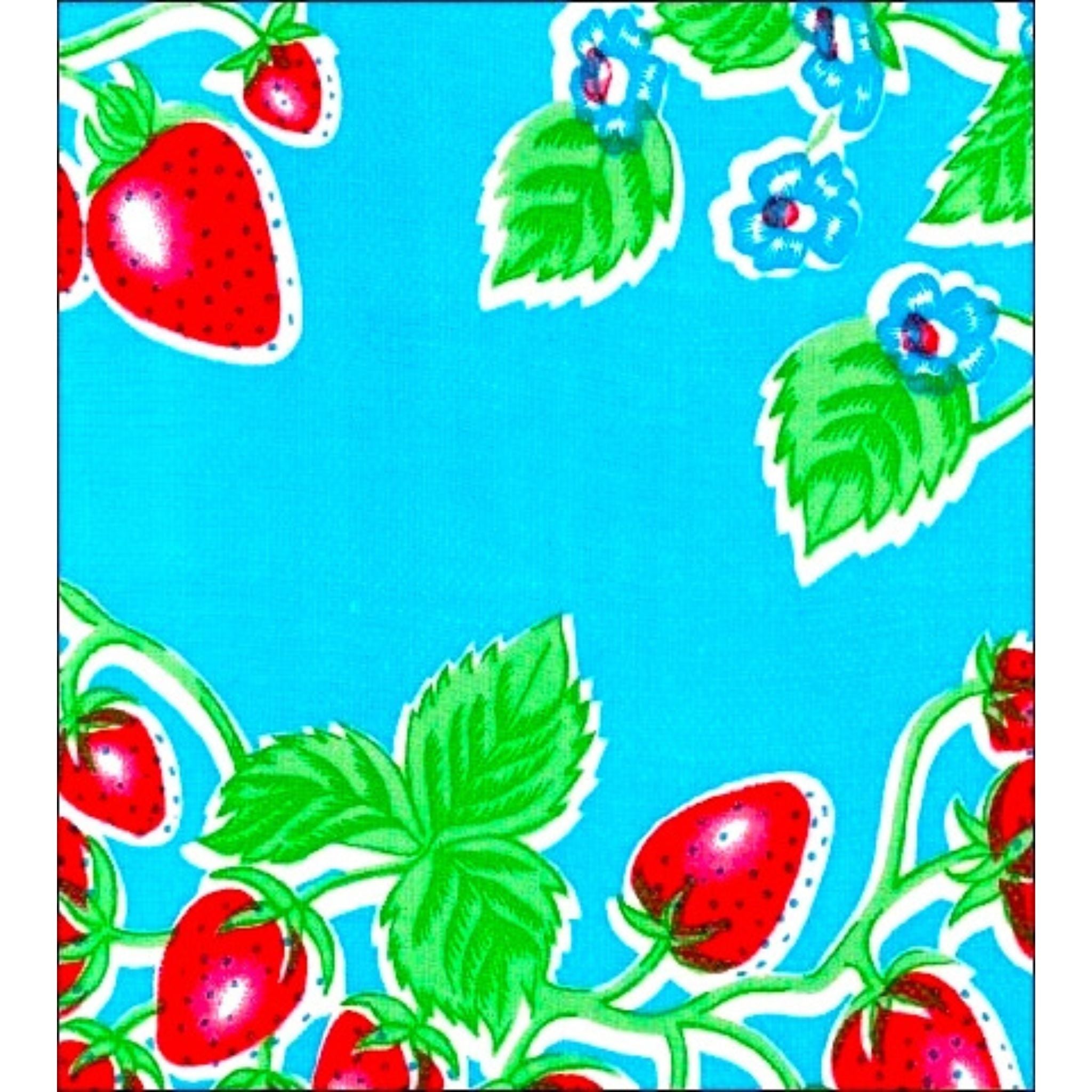strawberry light blue oilcloth swatch