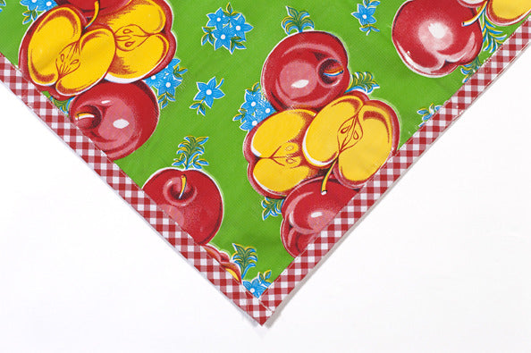 freckled sage apples green tablecloth