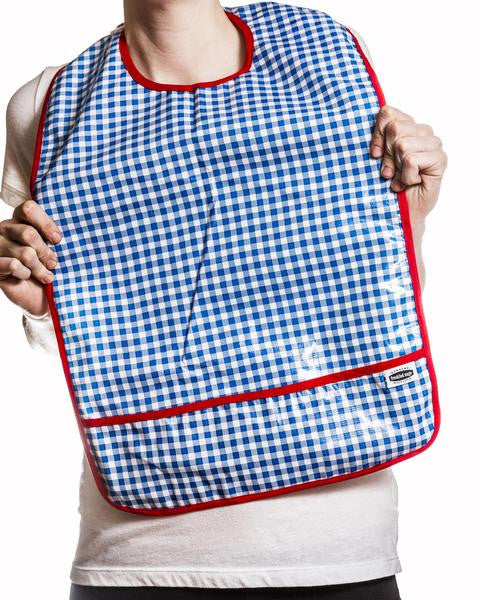 freckled sage gingham blue adult bib