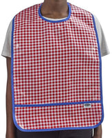 Adult oilcloth bib red check gingham with crumb catch pocket