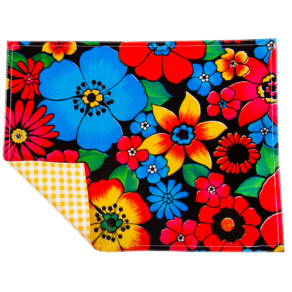 freckled sage betty's bunch black/gingham yellow placemat