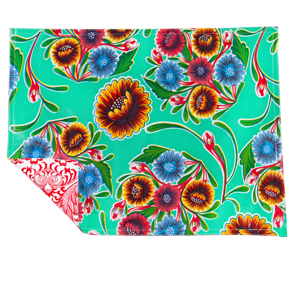 freckled sage bloom aqua/toile red placemat