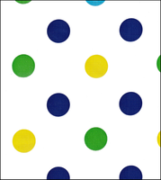 Oilcloth fabric swatch large lime yellow navy polka dots on solid white background
