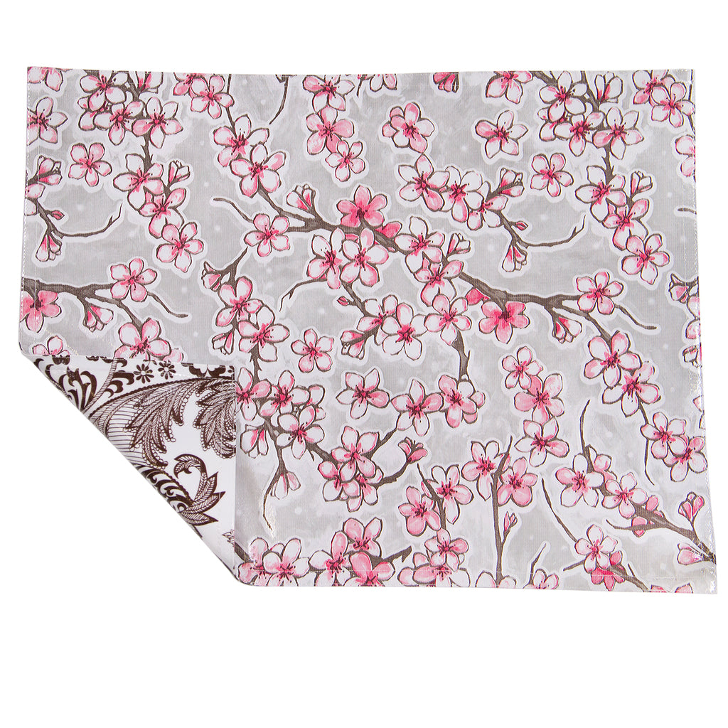 freckled sage cherry blossom silver/toile brown placemat