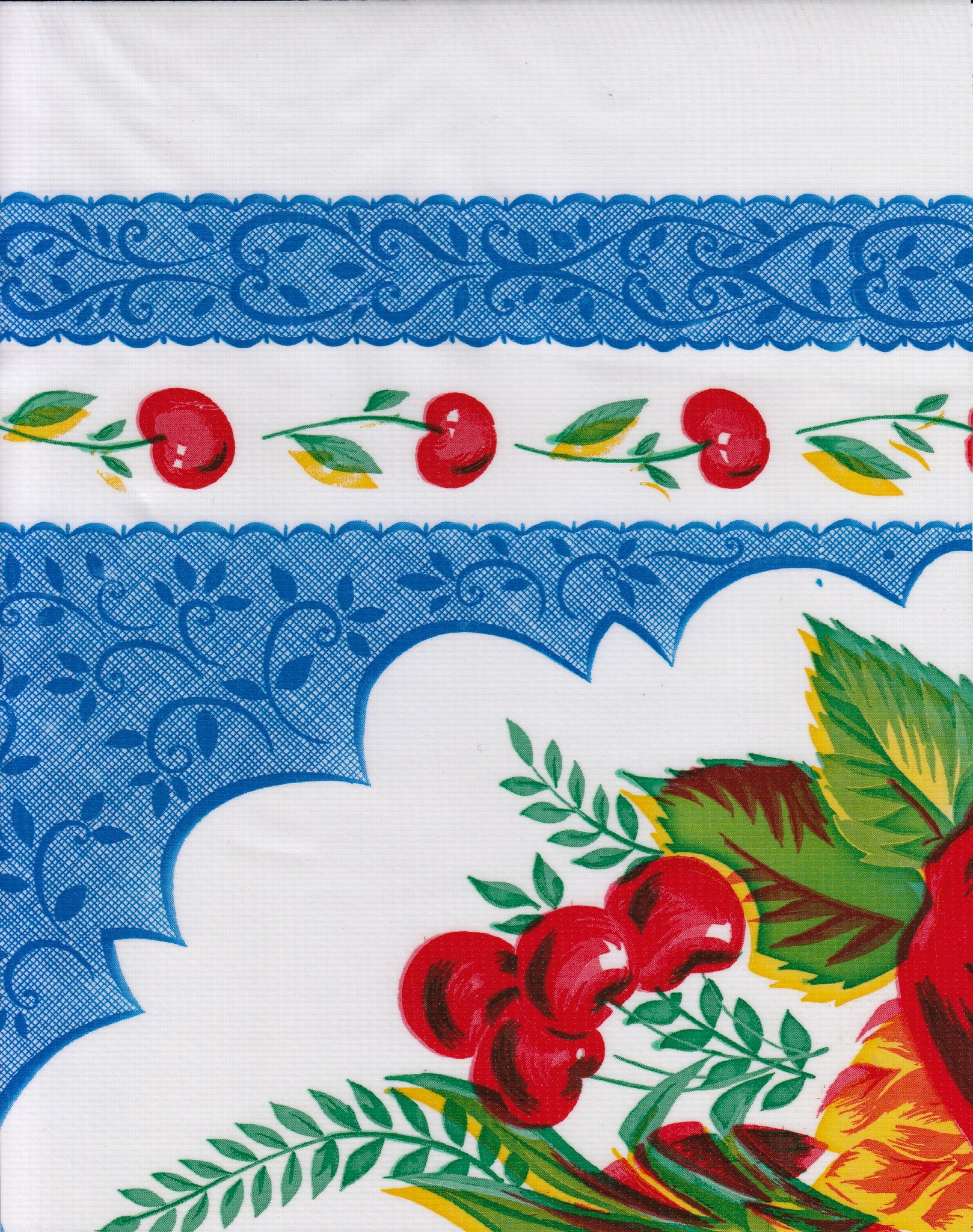 oilcloth by the yard country apple blue swatch