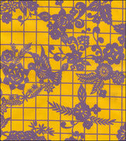 Day of the Dead Purple on Yellow oilcloth with skeletons on bicycles and flowers
