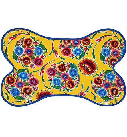 Freckled Sage Oilcloth Dog Mat in Bloom Yellow