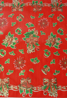 Christmas Bells and Bows on Red oilcloth swatch
