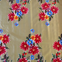 Poinsettias on Gold oilcloth swatch