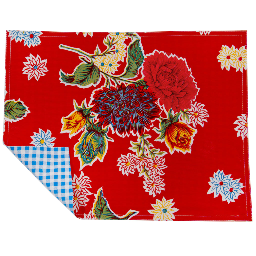 freckled sage mum red/gingham light blue placemat