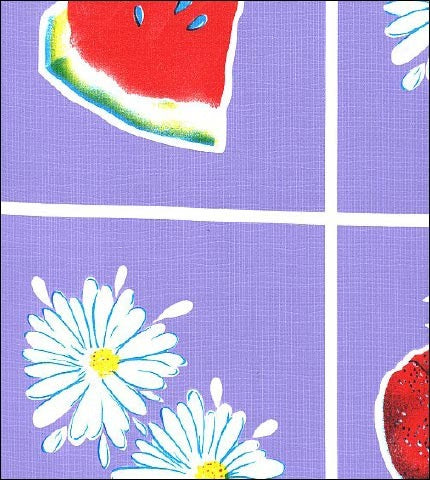 oilcloth by the yard fruit and daisy purple swatch