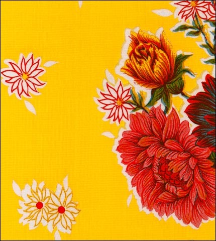 Mums on Yellow oilcloth swatch