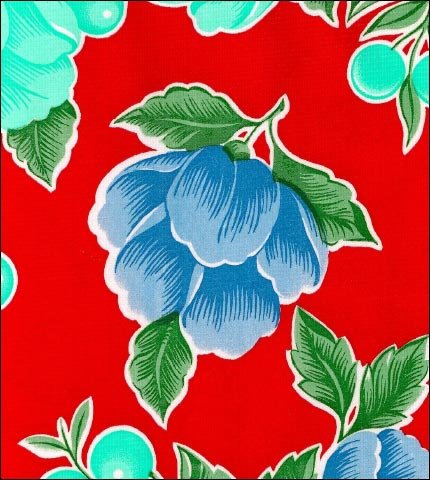 Poppies on Red oilcloth fabric