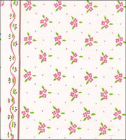 Pink Ribbons & Flowers on White oilcloth swatch