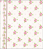 Pink Ribbons & Flowers on White oilcloth swatch