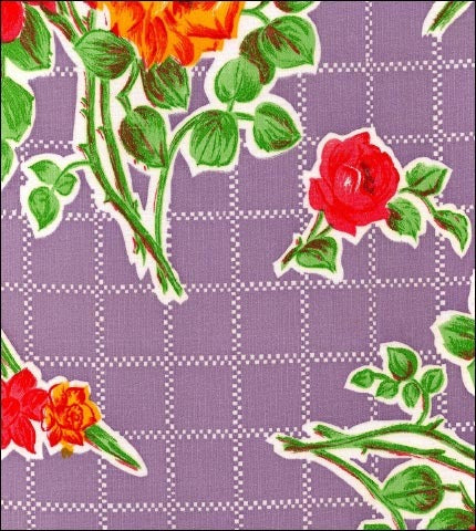 Roses and gird on Purple oilcloth